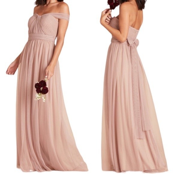 NWT Birdy Grey Tulle Christina Dress Sandy Taupe Full Length Gown Size Small NEW - Picture 4 of 13